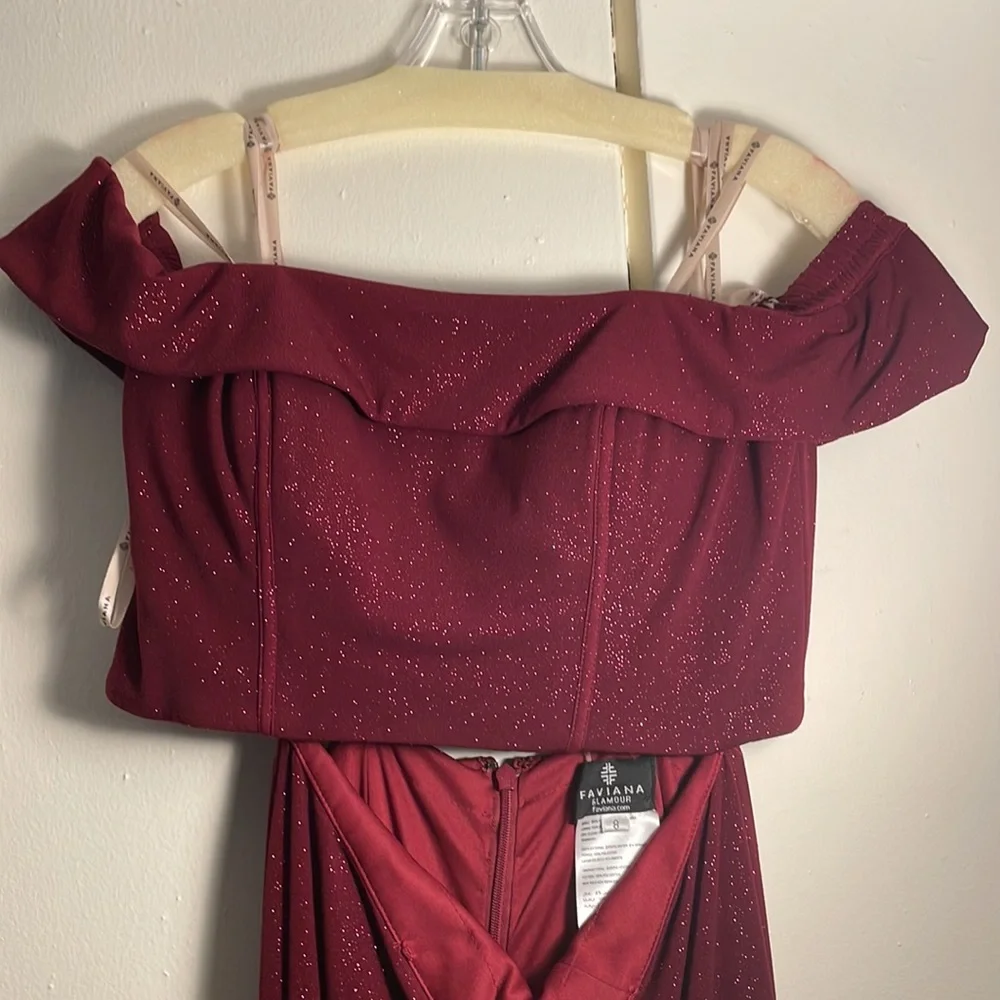 Size 8 Two-Piece Faviana Red Formal Gown - Picture 2 of 5